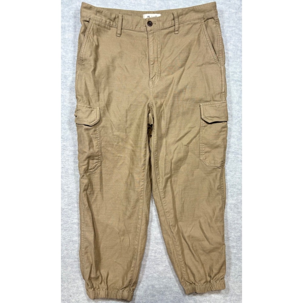 Madewell Womens Cargo Joggers 31 Fatigue Pants Tan Cotton Casual Elastic Cuff